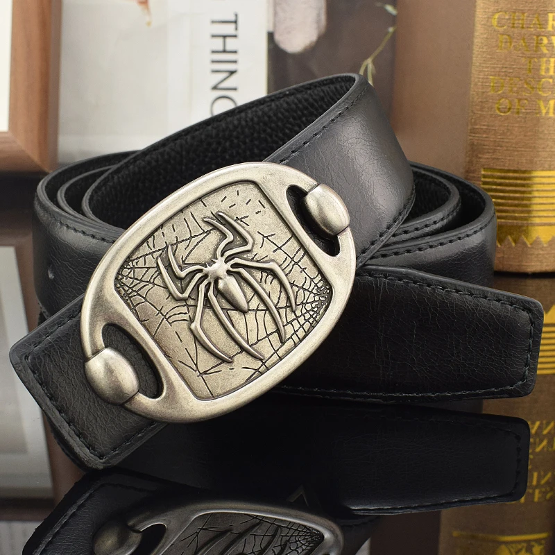 

High Quality Hot 2023 New Spider Pattern Leather Belt Men Leather Smooth Buckle Casual Belt Full Grain Leather Ceinture Homme