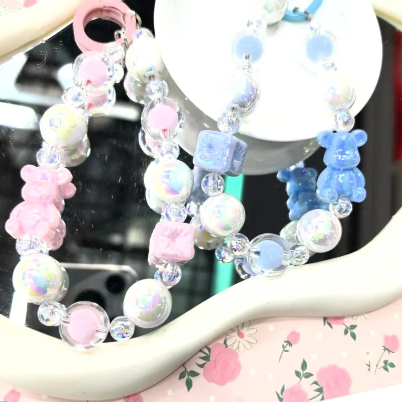 Красочная подвеска-цепочка для телефона с медведем из бисера для IPhone, Samsung, Huawei, Xiaomi, веревочный ремешок для мобильного телефона, украшение для сумки, брелоки