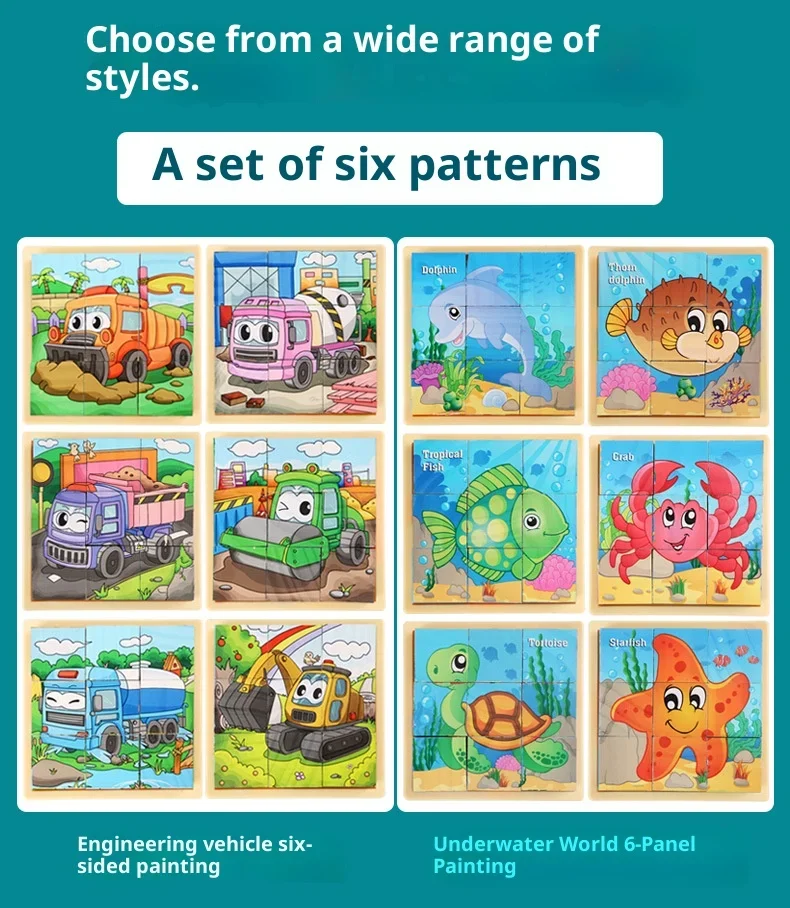 9-delige 3D houten kubuspuzzel Brain Teaser Logica Denkspellen Zeszijdig blokbak Zintuiglijk speelgoed voor kinderen Kid Gift Montessori