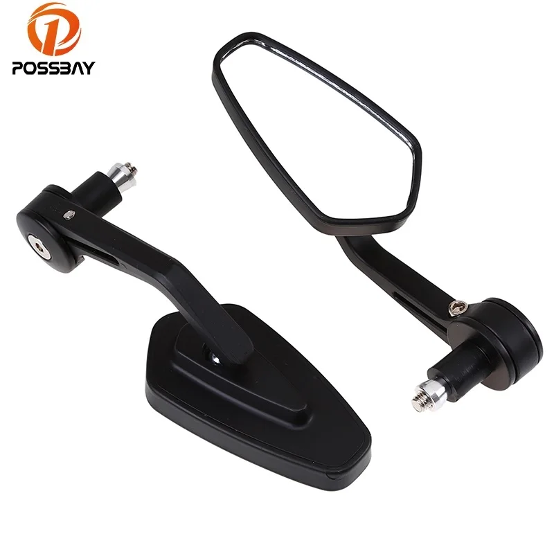 

POSSBAY 1 Pair Motorcycle 7/8" 22mm Bar End Rear View Side Mirror Black Aluminum Rearview Mirrors Moto Accessories for Universal