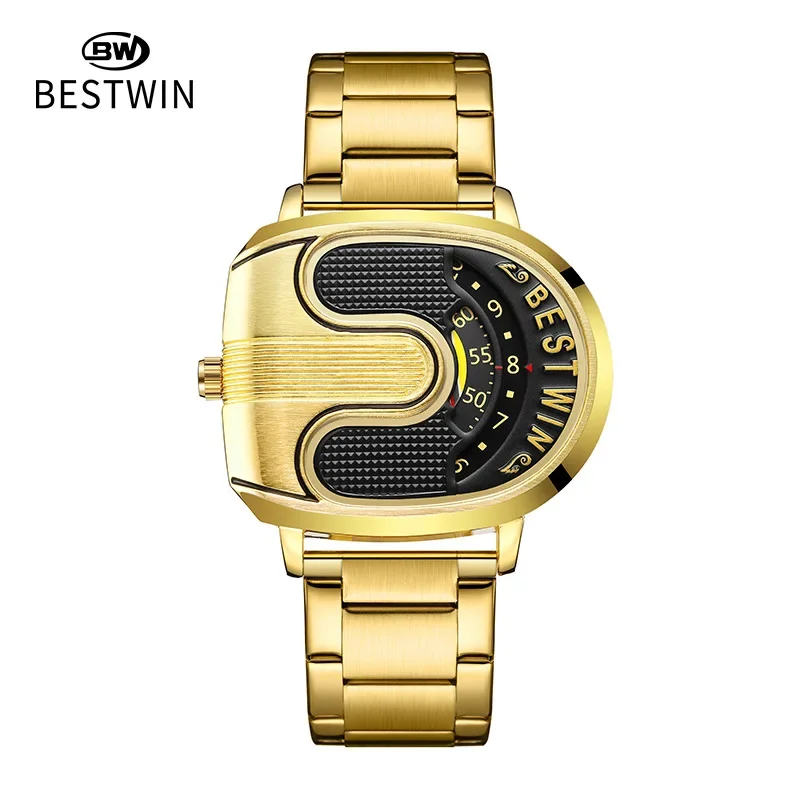 Orologio da uomo, orologio da polso da uomo elegante a forma di U in oro BESTWIN alla moda
