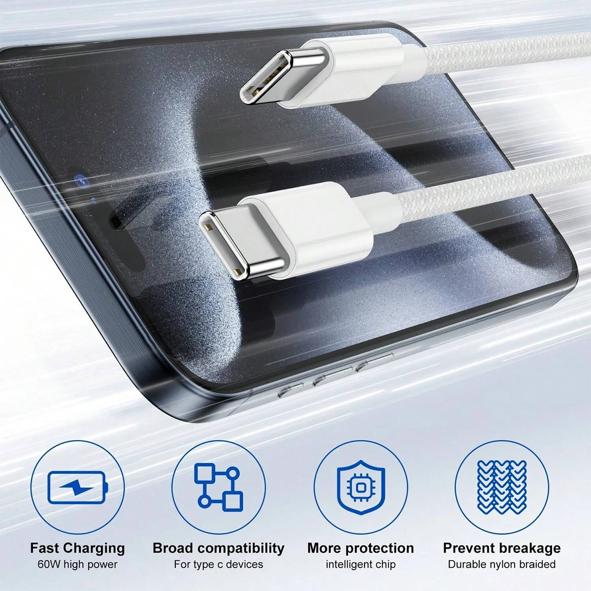 Pengisi Daya Cepat PD 60W Asli 6A Kabel USB C Ke Tipe C untuk Apple iPhone 15/16 Pro MAX Pengisi Daya Cepat untuk Kabel Samsung S24 Xiaomi