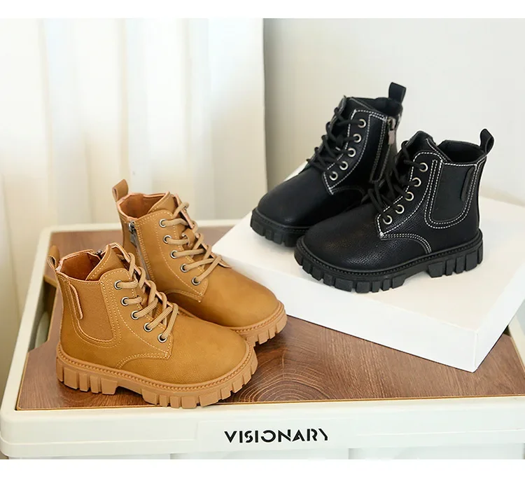 2026 Herbst- und Winter-Kinderschuhe Wasserdichte PU-Leder Kinderstiefel Modische Kleinkind Schnür-Reißverschluss Hohe Stiefel für Jungen und Mädchen – Detail 15