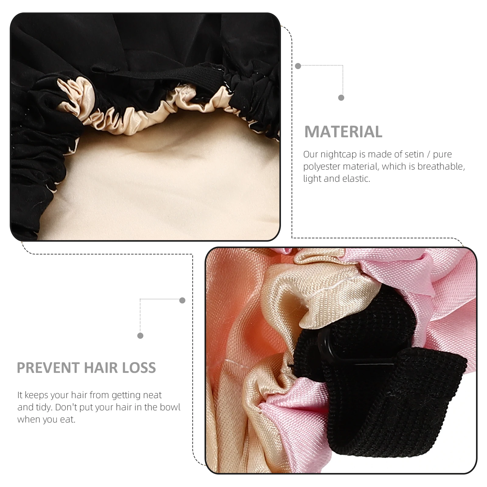 

2Pcs Elastic Satin Sleep Hats Durable Comfortable Hair Protective Long Hair Care for Women Sleeping Hat