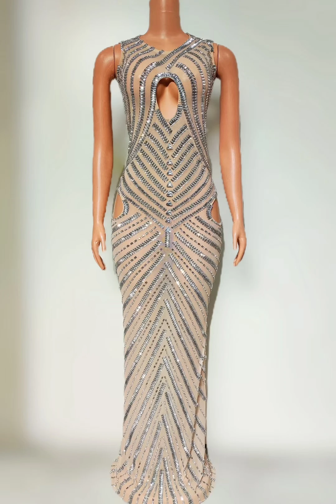 Donne eleganti di lusso scava fuori abito da sera ballo di fine anno abiti lunghi di fascia alta compleanno festeggia cristalli scintillanti outfit Dujia