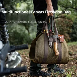 Bushcraft Camping Firewood Bag, Outdoor Wood Collection Pack, Multi-functional, Portable, Logging Canvas Tool, Large Capacity