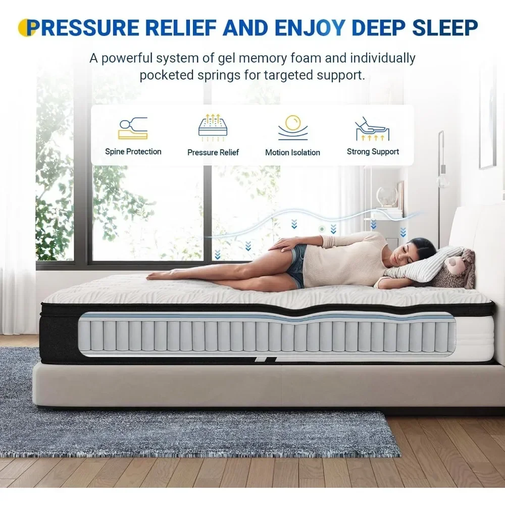 10 Inch Innerspring Hybrid Mattress With Gel Memory Foam and Individually Pocket Springs Mattress for Motion Isolation Matress