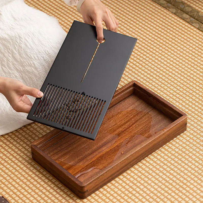 Luxury Walnut Wood Tea Tray Small Drainage Serving Tea Tray Rectangular Living Room bandeja de bambu para cozinha Tea Supplies