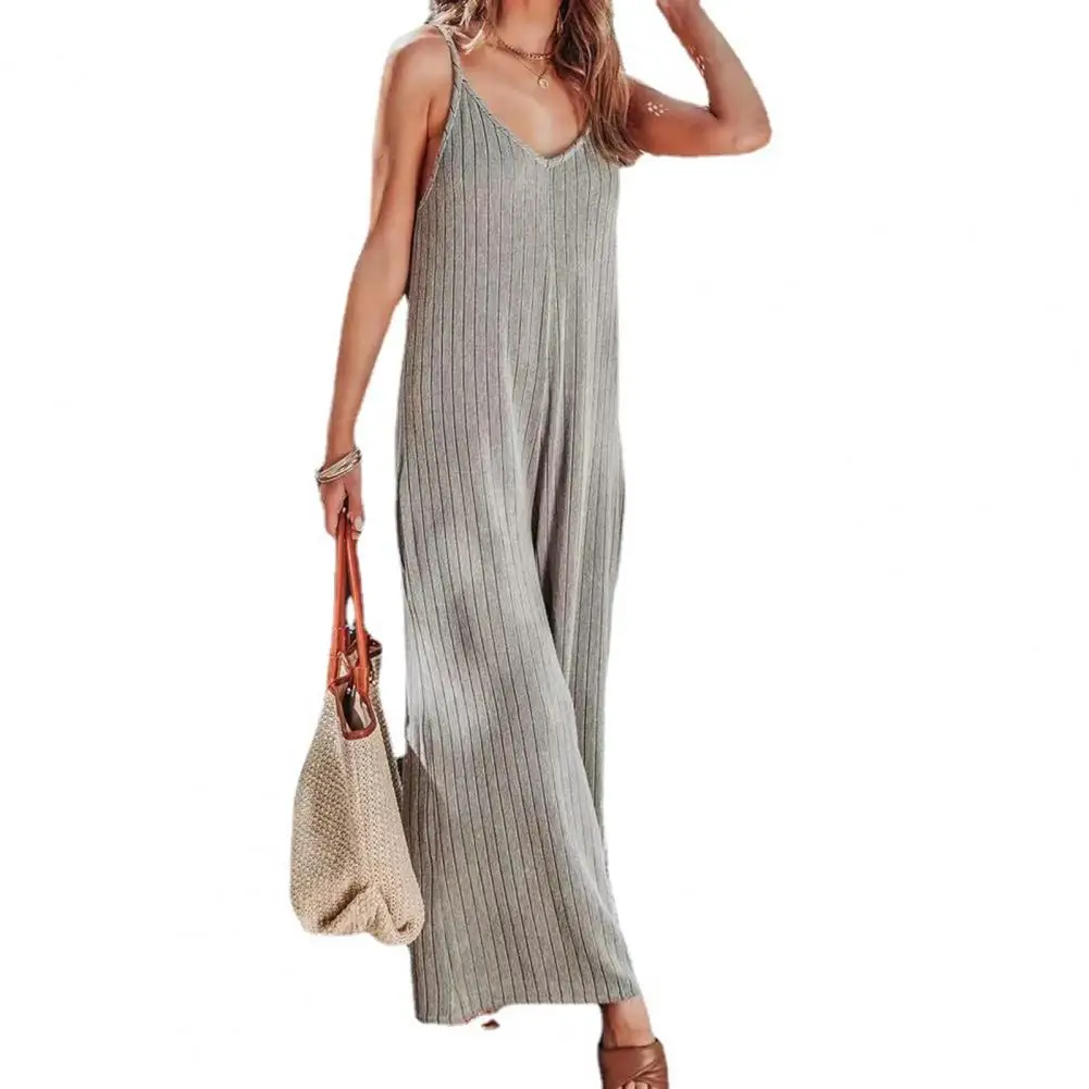 Jumpsuit Sleeveless Wide Leg V-neck Backless Spaghetti Strap Deep Crotch Lady Overall Female Clothing