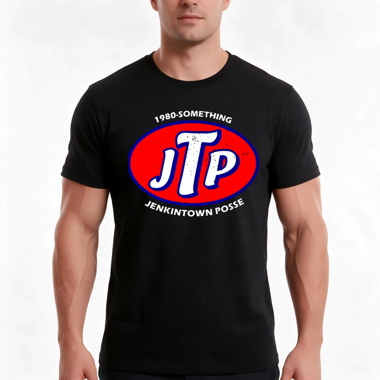 Jtp jenkintown Posse T-Shirt, Summer Casual Cotton Tee, Oversized Streetwear Tops, Vintage Graphic Print, Loose Fit Short Sleeve