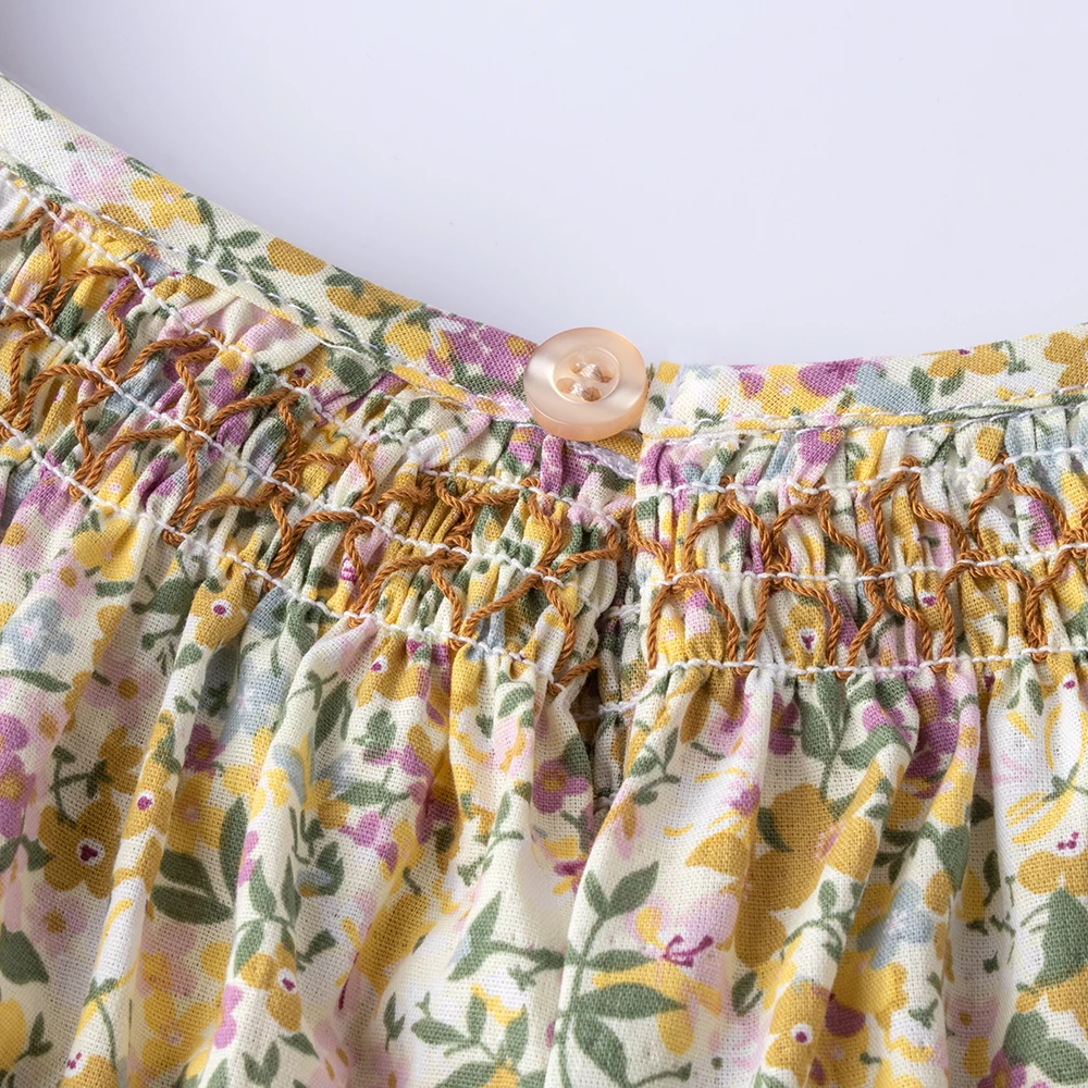 Blumen-Sommerkleid für Mädchen im Alter von 1, 2, 3, 4, 5, 6 Jahren, Smockdesign mit fliegenden Ärmeln, für Babys und Kleinkinder, tägliche süße Kleidung – Detail 32