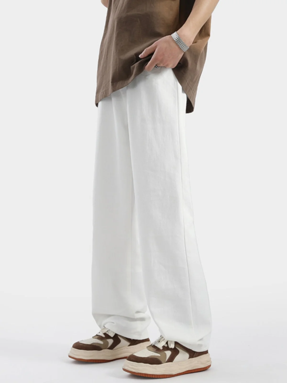 

Pure Color Straight Leg Casual Jeans Men's Sli Simple Autumn New Faion Brand Trendy Long Pants Cotton Polyester Blend