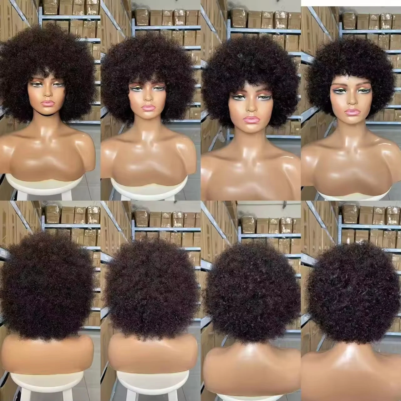 Afro Flauschige Lockige Echthaarperücken 70er Jahre Jerry Curl Perücke Eine Perücke Zwei Stile Kleberlose Perücke Flauschige Federnde Perücke Nass- und Trockenstyling – Detail 1