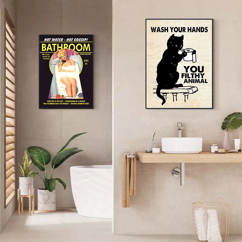 Canvas Painting Funny Bathroom Posters Prints Cute Cat Are You Pooping Wall Art Picture For Toilet Room Home Decor Cuadros