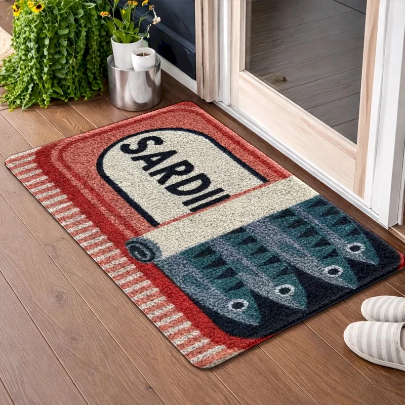 VIKAMA Creative Sardine Canned Fish Pattern Door Mat Soft Absorbent Anti Slip Floor Mat Bedroom Interior Home Decoration