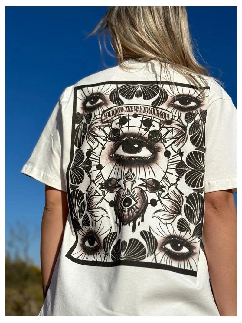 Visual Style Short Sleeve Lazy Fashion T-Shirt Cotton round Neck Printed Eye Pattern Summer Men's Casual Wear High UV Protection