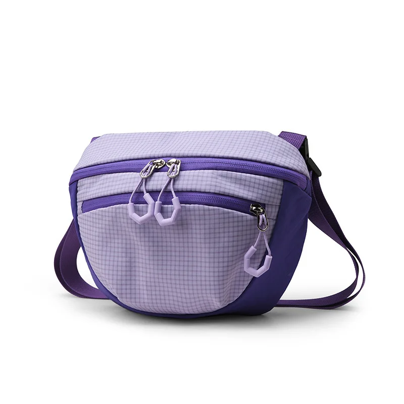 Women Grid Sling Crossbody Bag Lightweight Color block Nylon Fanny Pack Multi Pocket Casual Outdoor Travel Shoulder Waist Bag