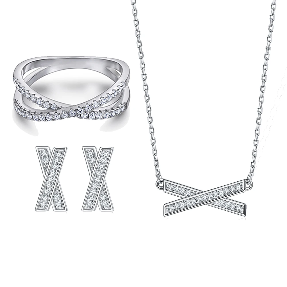 

Jewelry Set X Shape Sterling Silver Set Prong Setting