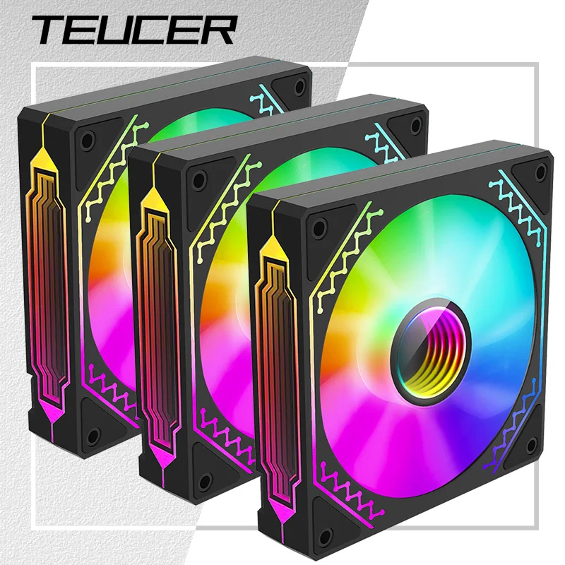 Teucer White/Black 120mm Computer Case Fan 5V 3PIN Mirror Cycle ARGB Silent CPU Cooler Fan 4PIN PWM Serializable Reverse Fan