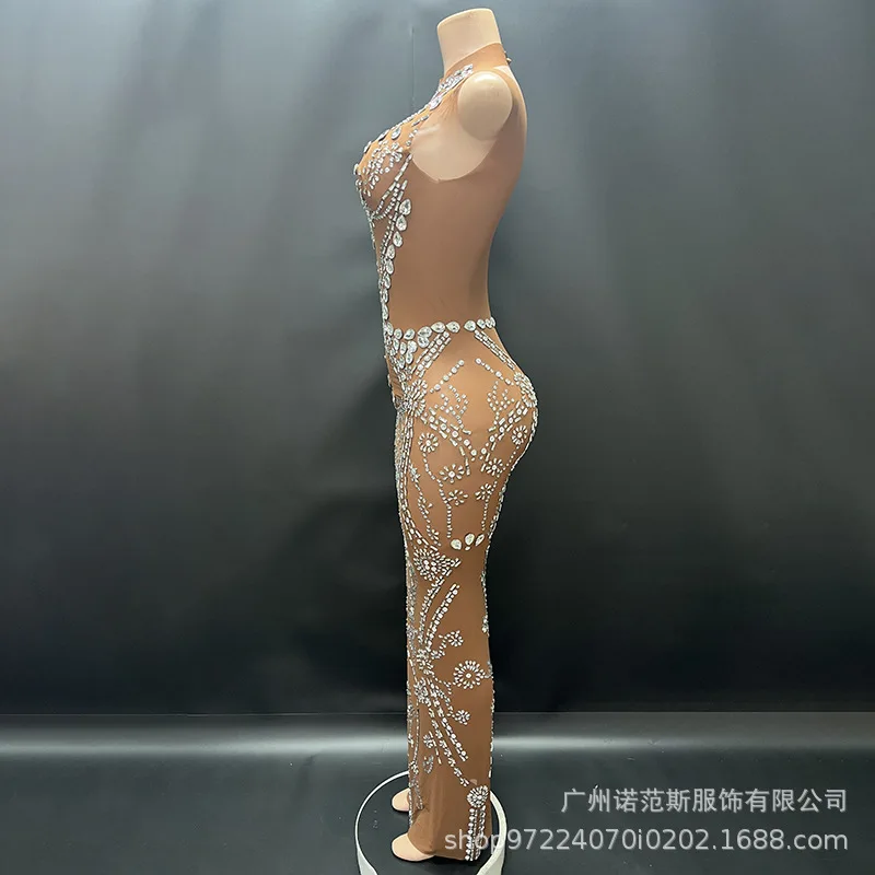 Light Brown Bright Diamond Elastic Slim Long Dress Singer Stage Singing Clothing Company Annual Meeting Evening Wear Ever Pretty
