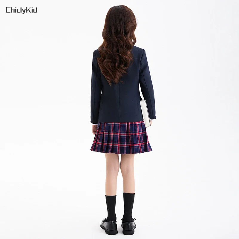 Children School Uniform Girls Japanese British Jacket Plaid Skirts Pants Boys Formal Dress Blazers Suits Kids Clothes Class Sets