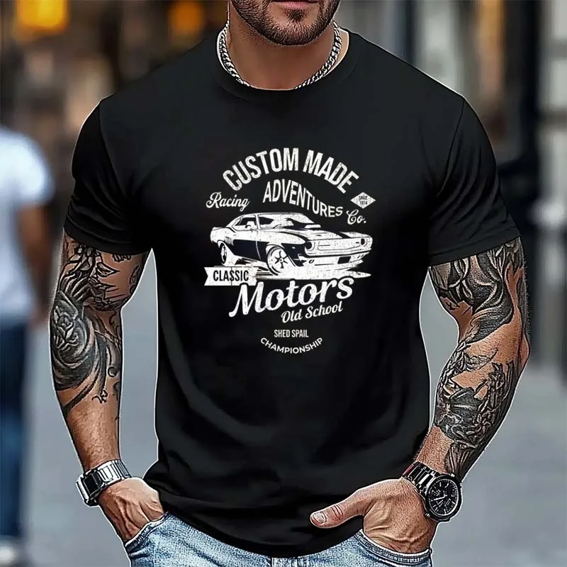

Men's Motorcycle Printed T-Shirt 100% Cotton Oversized Vintage Old School Graphic Tees For Men Women Summer Tshirt