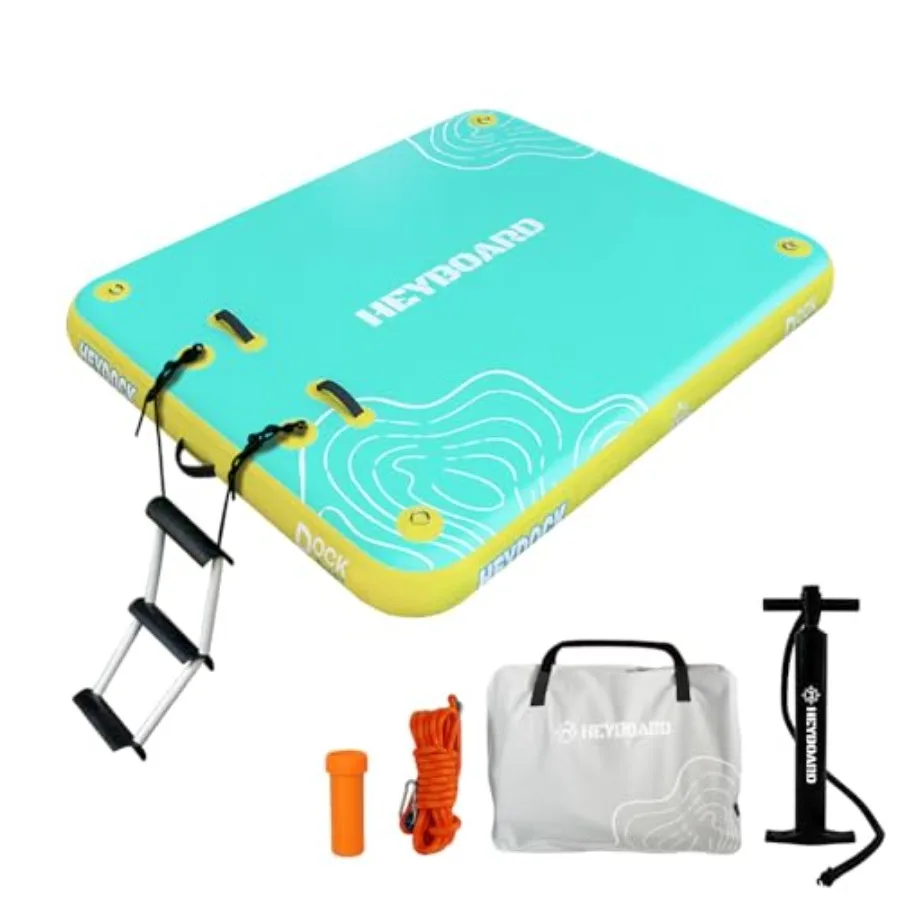 Inflatable Floating Dock for Pool Lake Ocean Use, PVC Material, Mint Green, Extra-Stable Air Platform with Detachable Ladder, A