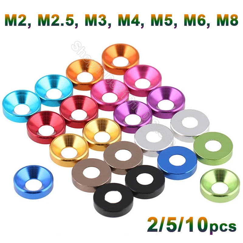 2-10Pc M2 M2.5 M3 M4 M5 M6 M8 Aluminum Alloy Countersunk Head Washer Head Bolt Gasket Spacer Anodized Flat Head Washers Colorful