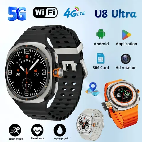 U8 Ultra 5G SIM Card WiFi Smartwatch NFC GPS Positioning Compass 32GB Smart Watch Men HD 180° Rotating Camera Sport Watch