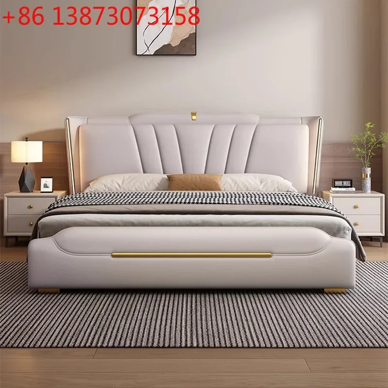 

Italian light luxury leather bed high-end extremely simple master bedroom soft bag double 1.8M 1.5M storage wedding bed
