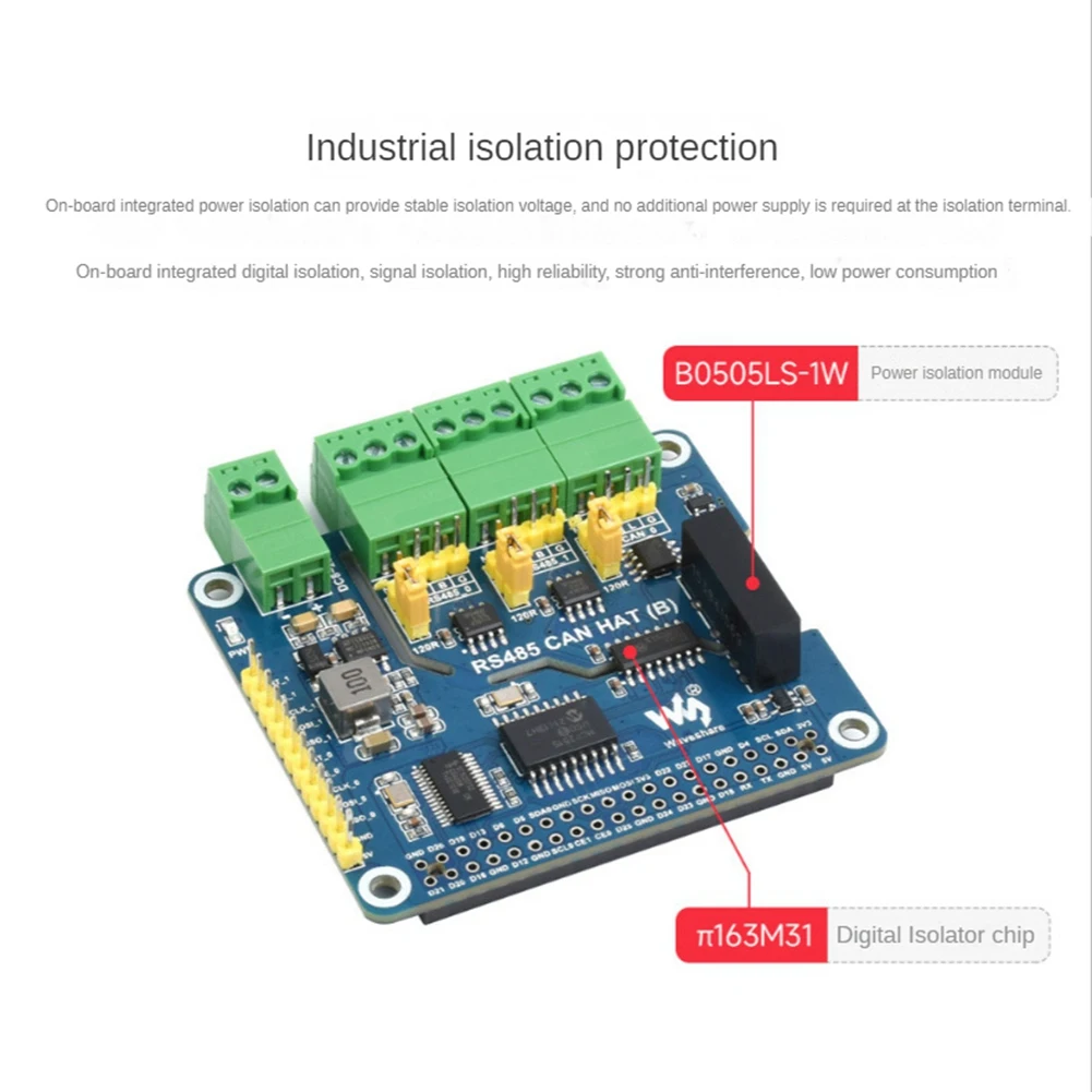 Waveshare RS485 CAN HAT RS485 CAN Expansion Board for Raspberry Pi Allows Stable Long-Distance Communication Via RS485/CAN