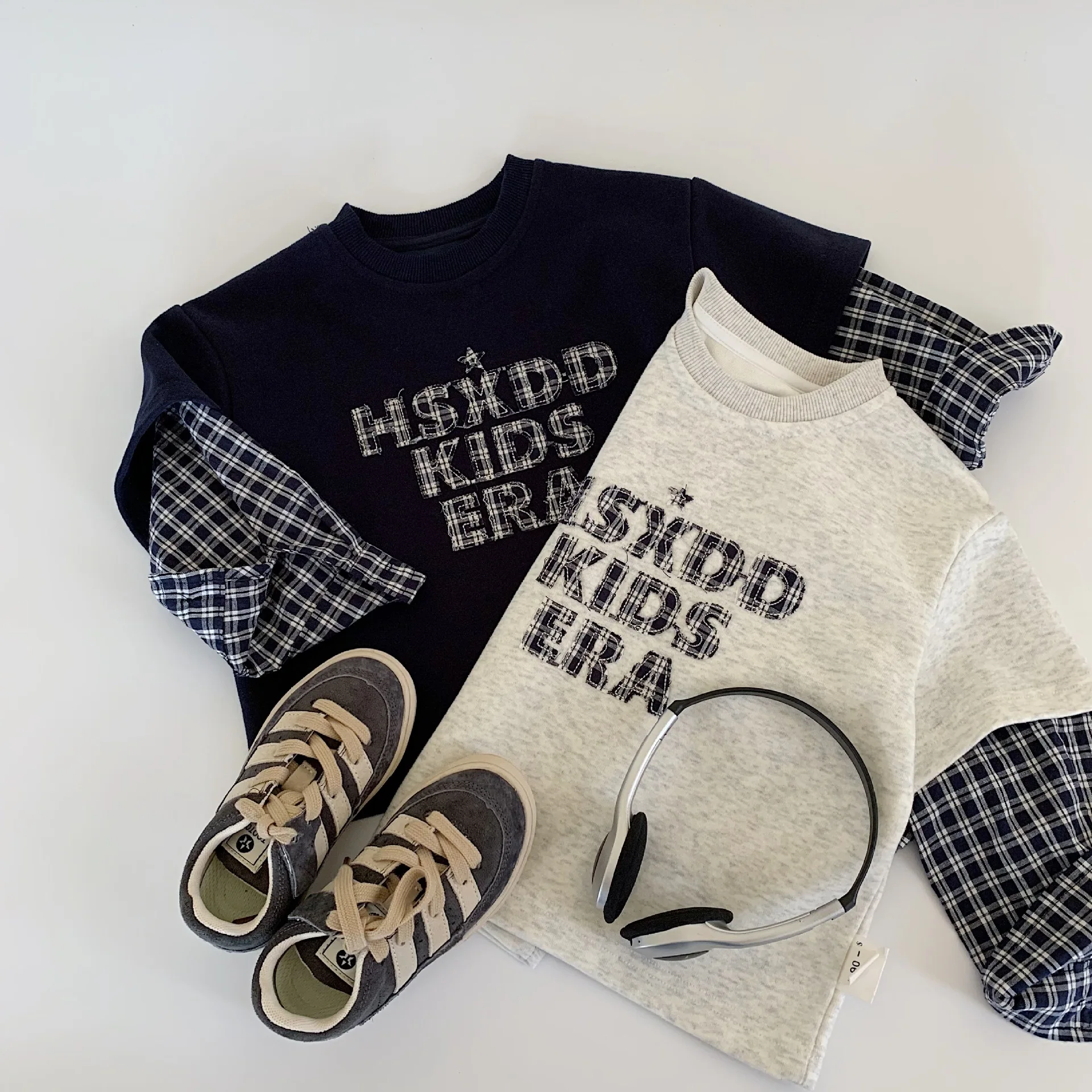 

Spring Autumn Children Sweatshirts 2-10Y Boys Fake Two Piece Patchwork Plaid Letter Tops Tracksuit Toddler Wear For Kids Clothes