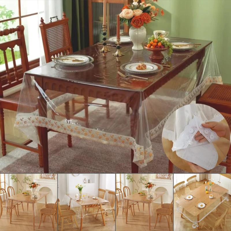 Tablecloth Waterproof Oilproof Transparent Soft Plastic PVC Table Cloth Coffee Kitchen Living Room Table Cover Mat Mantel