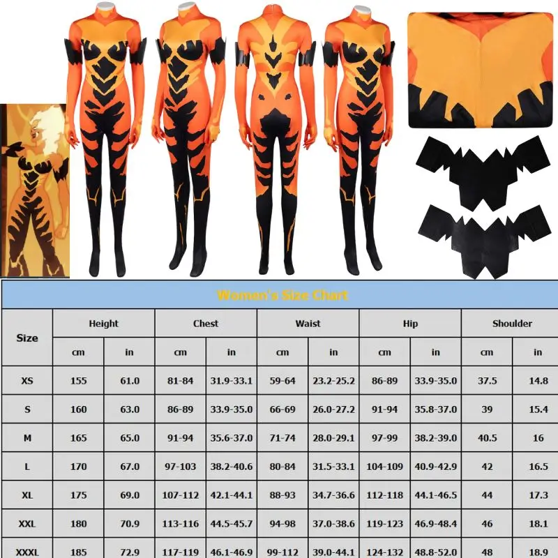 

Anime PVolcanikka Women Orange Jumpsuit Cosplay Costume Halloween Invincible Bodysuit Disguise Fantasy Fancy New suit