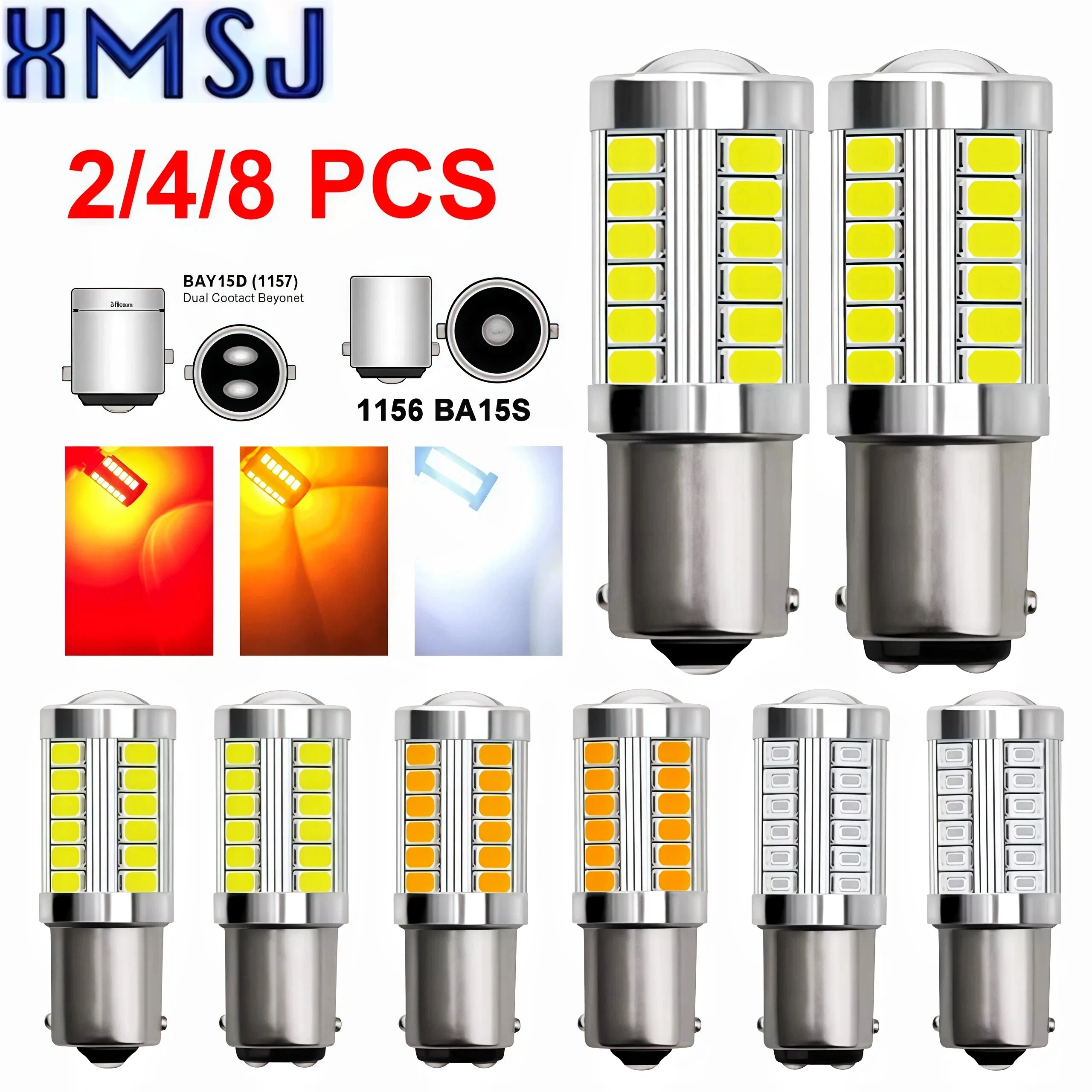 XMJS 2 шт. Автомобильные светодиодные лампы P21W 1156 BA15S P21/5W BAY15D 1157 12 В 7000 К Белый указатель поворота Тормозные резервные стоянковые огни заднего хода Лампы