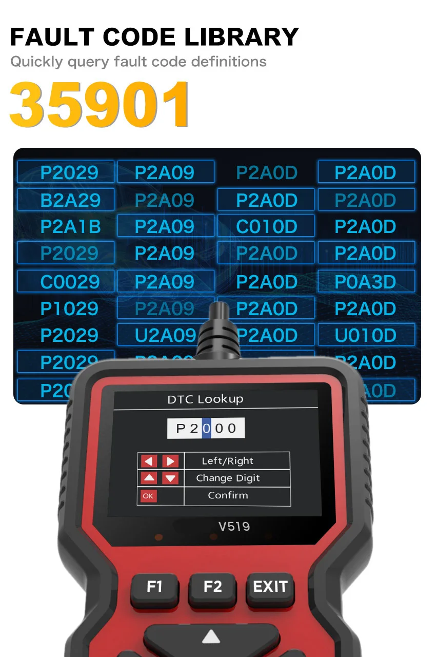 1 PC V519 Automotive Fault Diagnosis Instrument Engine Fault Reading Fault Code Query Playback Function Testing Tools