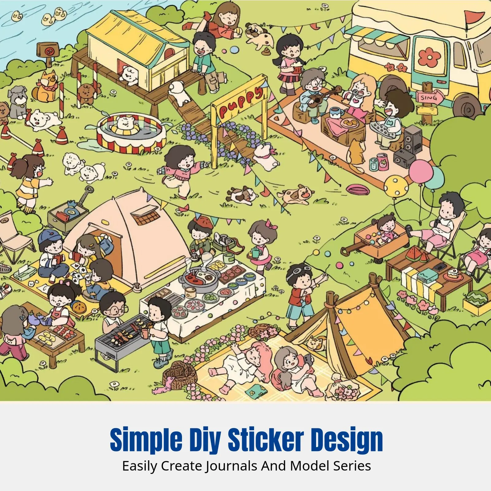 

3D Miniature House Scenery Stickers, Foam Fish 3rd Edition, DIY Notebook, Girls' Cartoon Art