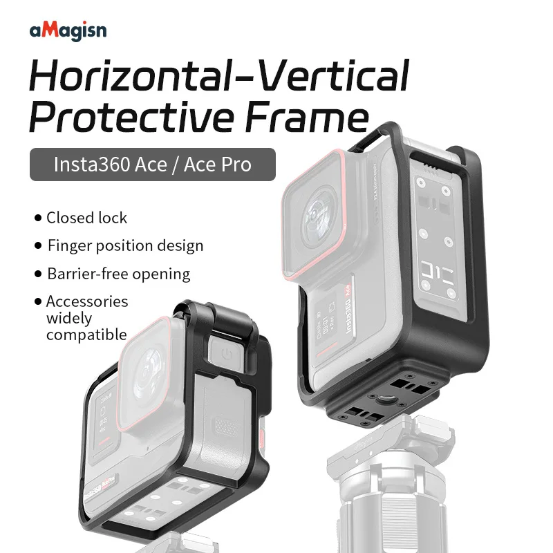1Pcs aMagisn Horizontal-Vertical Protective Frame ABS Plastic Sports Camera Accessory for Insta360 Ace/Ace Pro