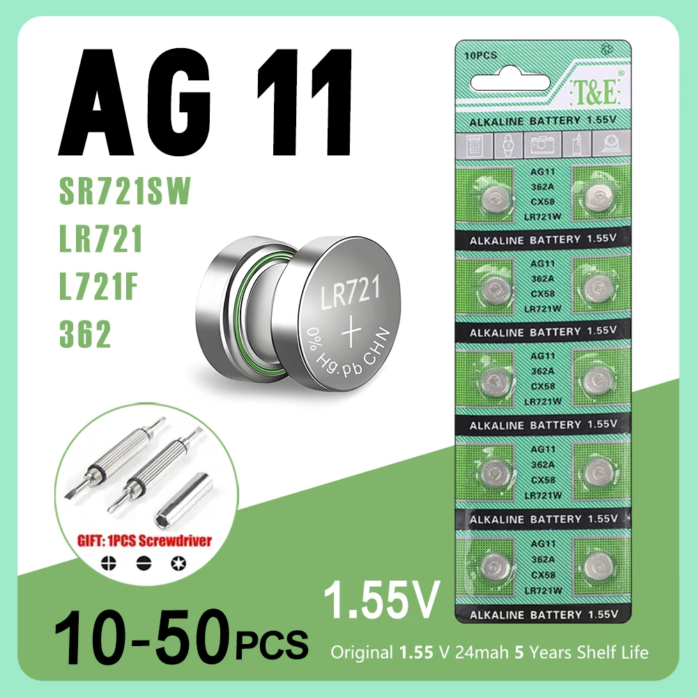 10PCS-50PCS 1.55V AG11 SG11 LR58 SR58 162 361 362 LR721 SR721 Button Batteries SR720 L721F Cell Coin Watch Toys Remote Battery