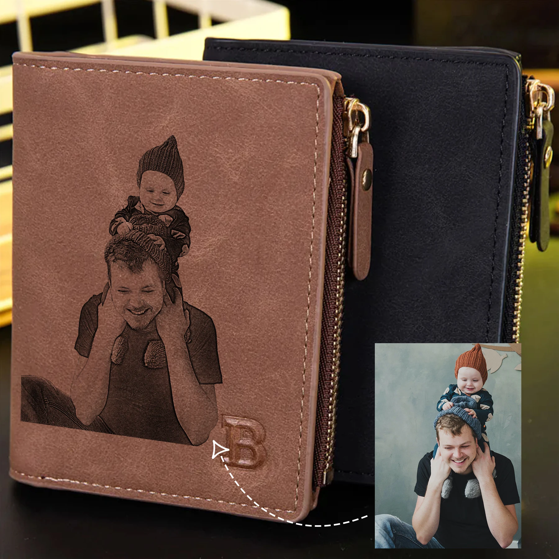 

Personalized photos Men Wallet Zipper Wallets Short Wallet Vintage Mens Moeny Bag Leather Business Male Coin Purse Card Hodler