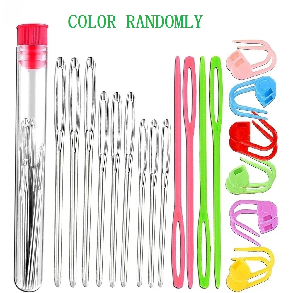 

FELE 26 шт. наборы для шитья и вязания с большим ушком, иглы для пряжи и пластиковые иглы для плетения и маркеры для вязания крючком