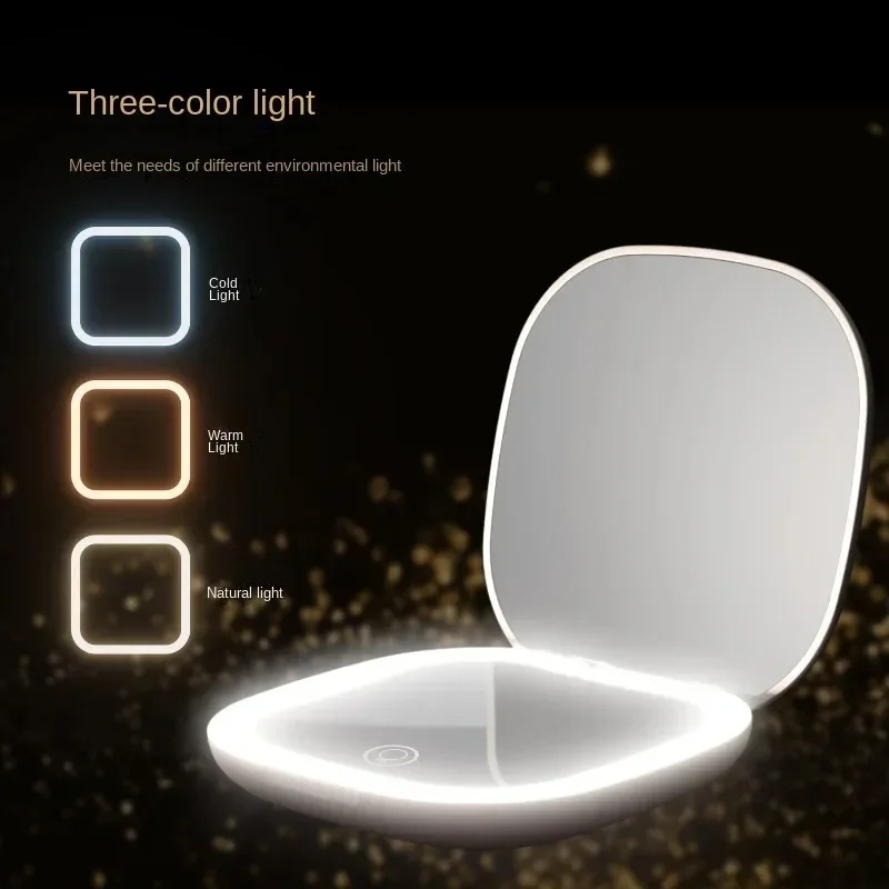 Compact Small Mini Gift Vanity Table Folding Led Lights Portable Hand Held Pocket Makeup Mirror 2X magnifying