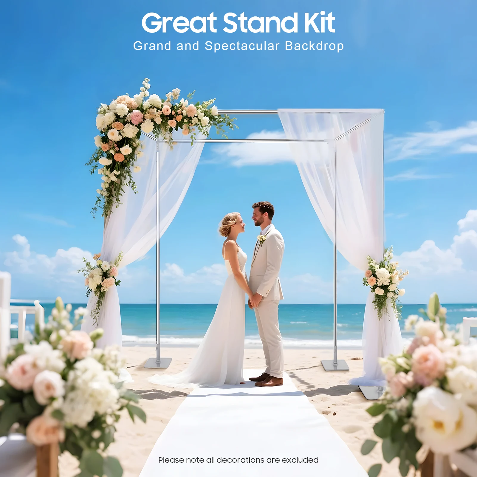 

Adjustable Heavy-Duty 4-Post Backdrop Stand Kit-Extendable 4.9-9.8ft Height/Length,Stable Square Base for Weddings/Photo Studios