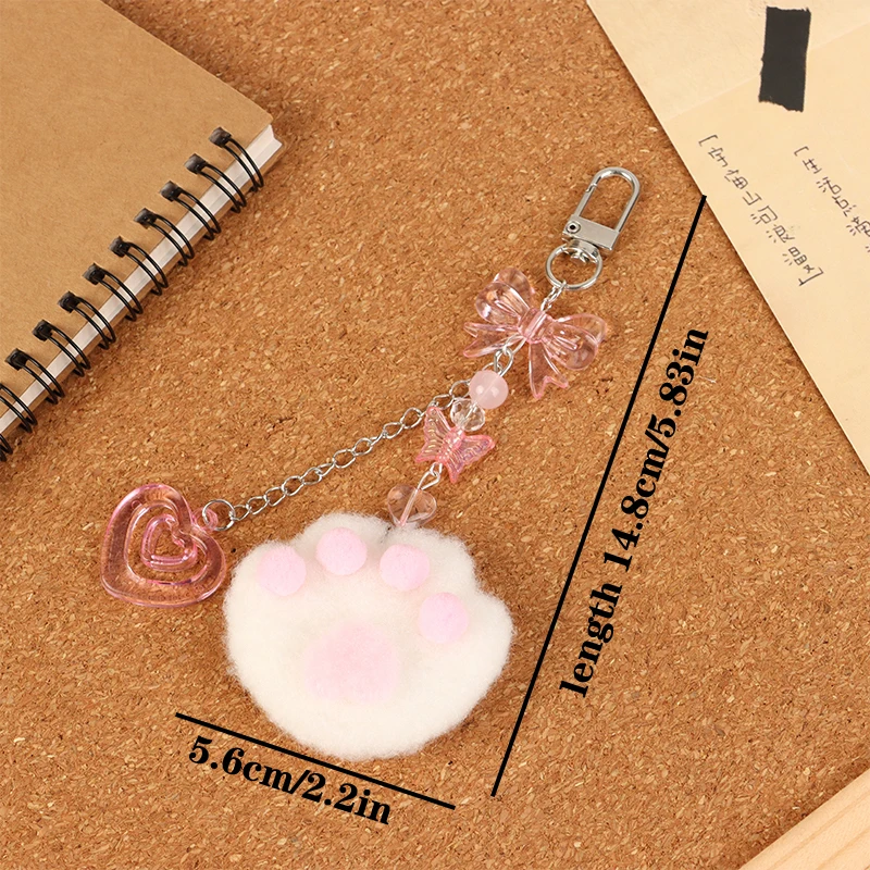 Pink Plush Cat Claws Keychain para meninas, amor coração chaveiro, doce feminino chave titular, saco pingente, fone de ouvido caso charme, bonito, Y2K