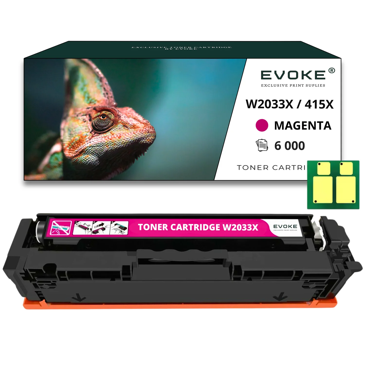 Evoke Compatibele Toner voor Hp W2033X 415X Magenta met Chip 6000 Pagina's Colorlaserjetpro M454Dn M454Dw Mfp M479Dw M479Fdn M479Fdw