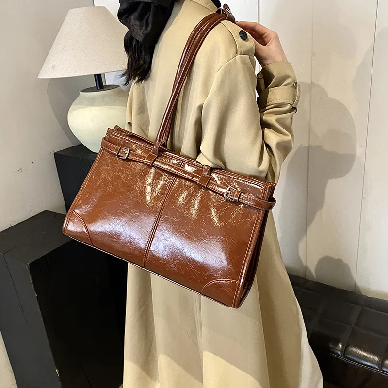 

﻿ Y2K Vintage Belt Shoulder Bags For Women 2025 Luxury Designer Handbags Plus Sized Large Capacity Shopper Tote PU Bags Female