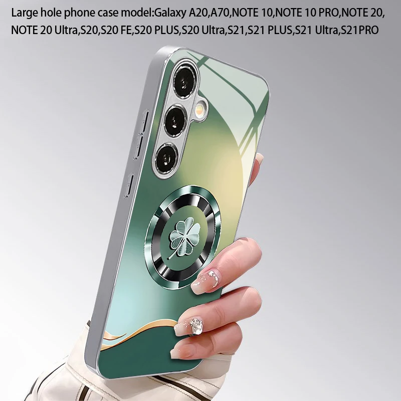 2D Four-leaf Clover Pattern Mobile Phone Case for Samsung S26 S25 S24 S23 S22 S21 S20 A56 A36 A16 - Glass Protective Cover view 4
