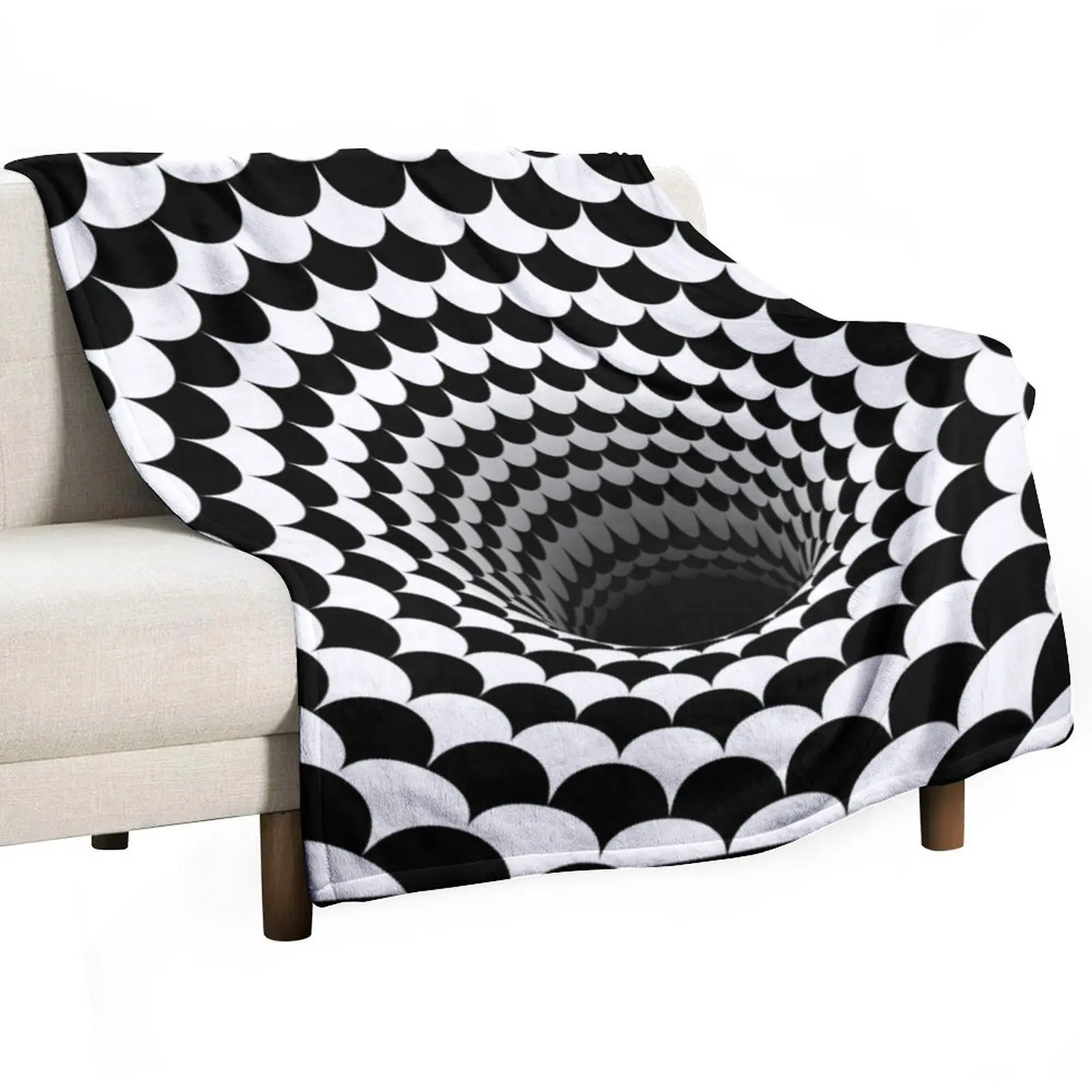 Optical Illusion Black Hole Scales (Black/White) Throw Blanket Decoratives Luxury St Thermal anime Blankets