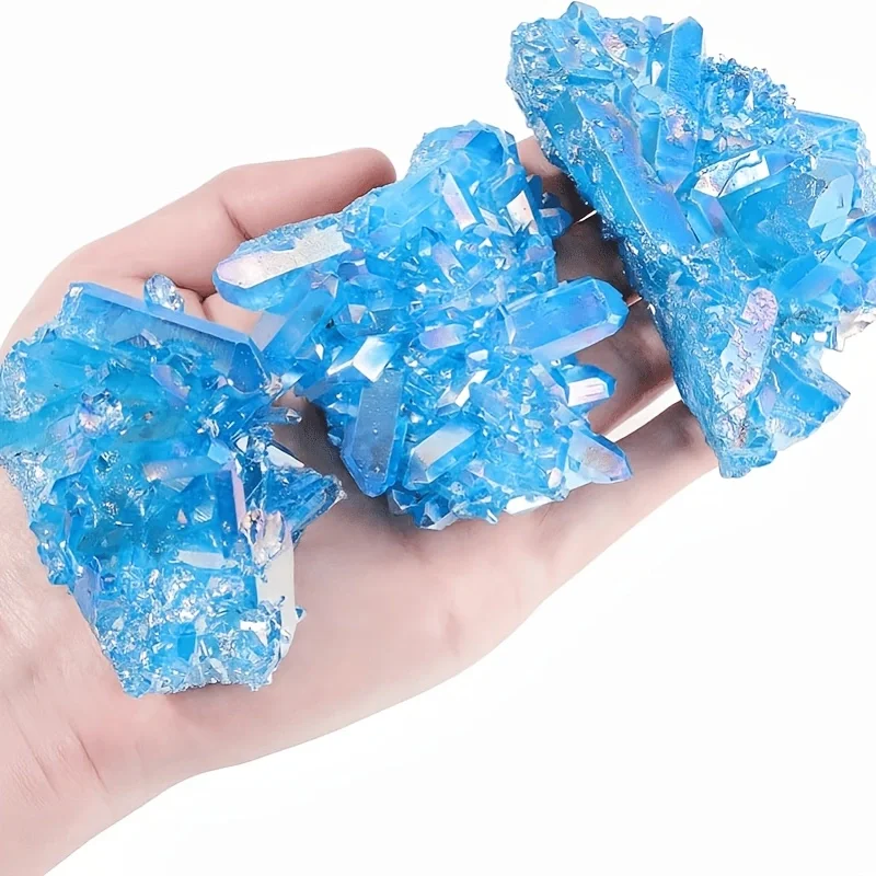 1pc Gorgeous Rare Sky Blue Aura Quartz Cluster Color Light, Stunning blue quartz cluster ornament titanium