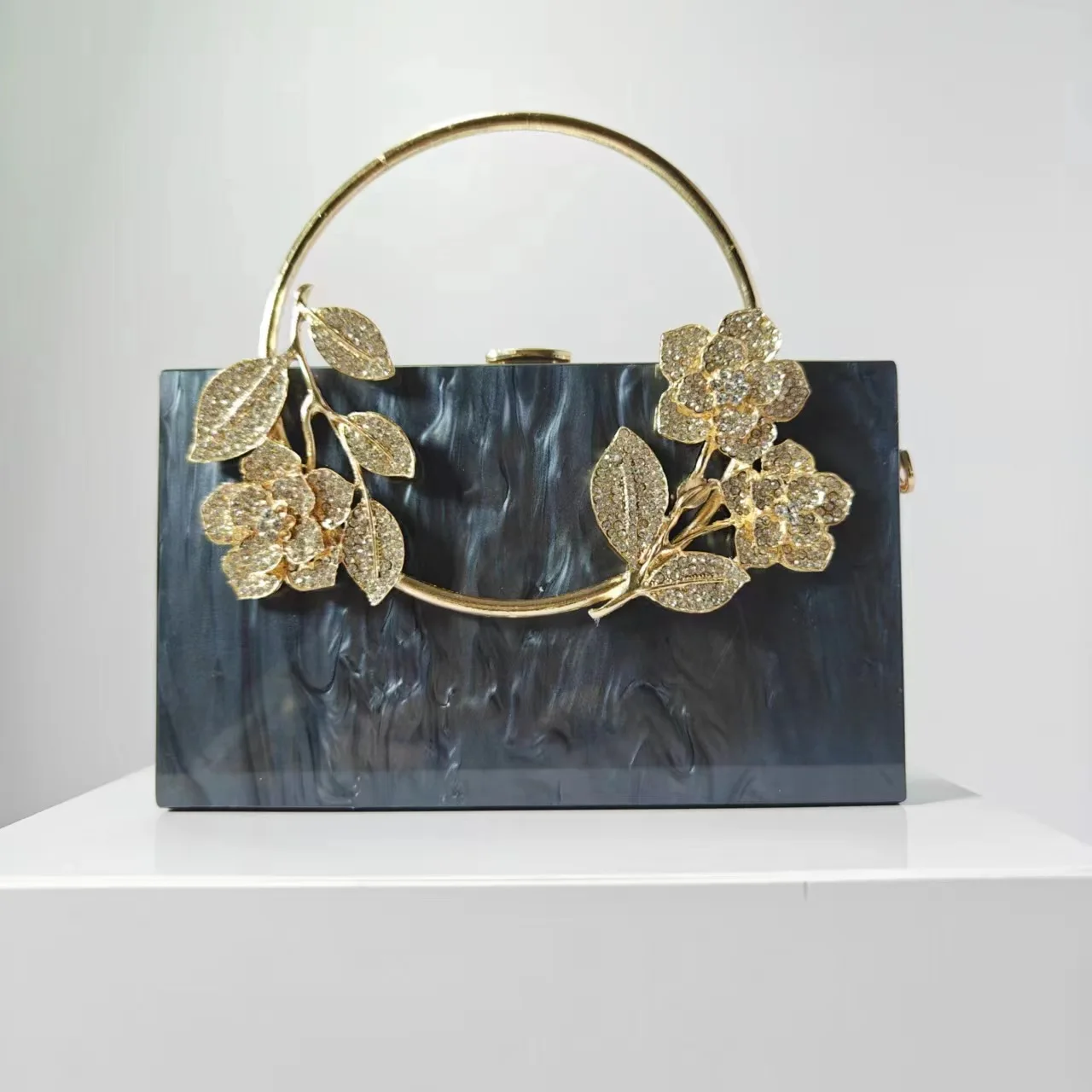 For Wedding Bride Women Pearl Marble Crystal Metal Handle Acrylic Box Evening Bags Pochette Prom Clutches Bag Luxury Party Purse - Image 5